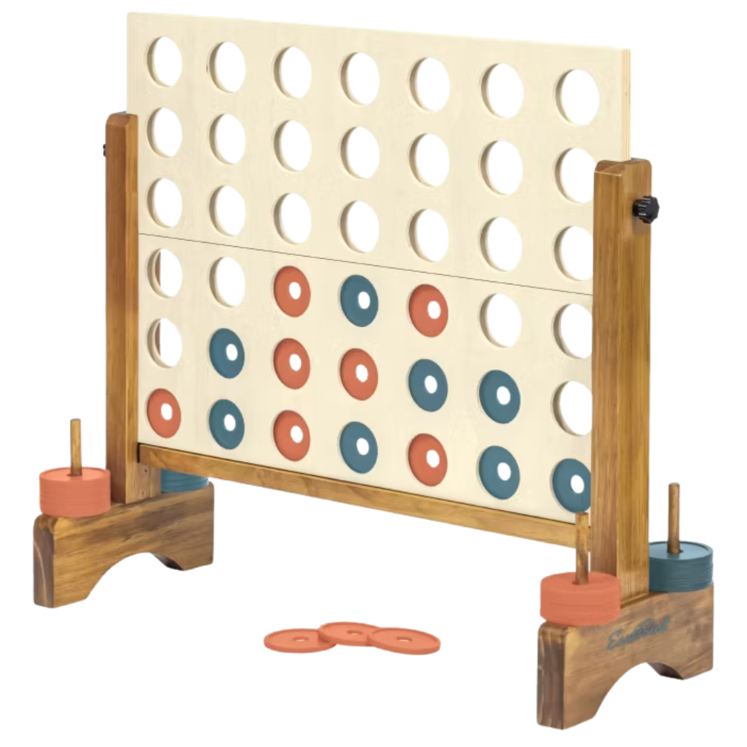 10.63" X 3.35" Wooden 4-in-a-Row Game With Storage Bag