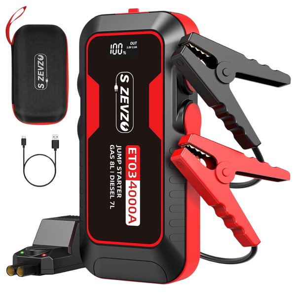 S ZEVZO ET03 4000A Car Jump Starter/Power Bank W/ LED Light