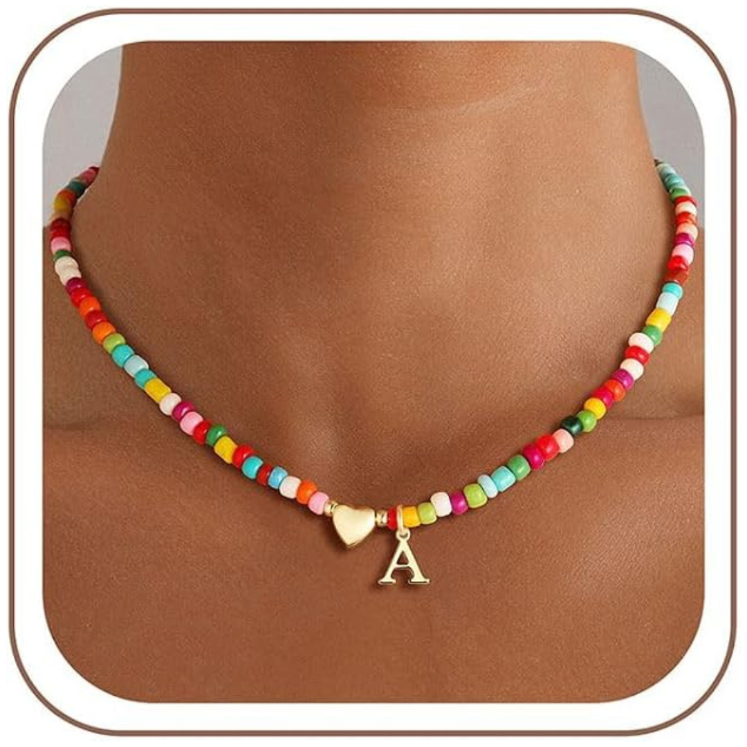 Women's Initial Colorful Beaded Letter A Necklace