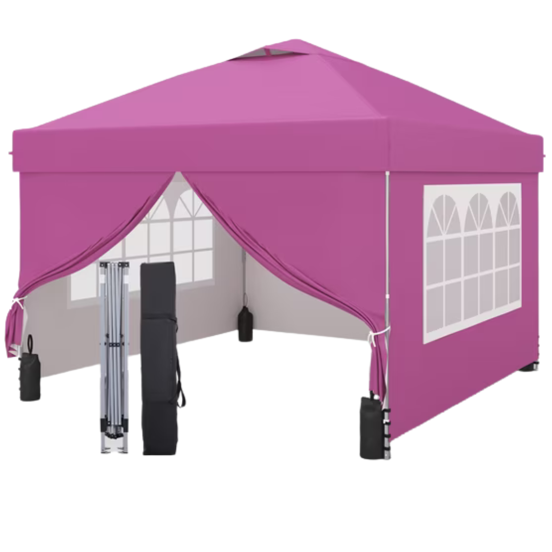 Ainfox 10'x10' Pop Up Canopy Tent W/ 4 Removable Walls (Pink)