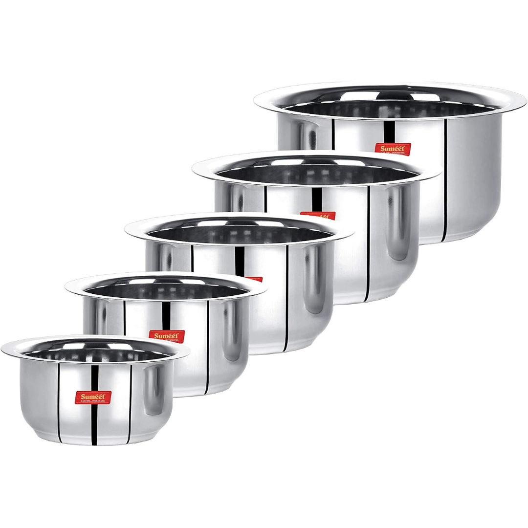 Sumeet 5-Piece Stainless Steel Friendly Tope/Patila/Cookware