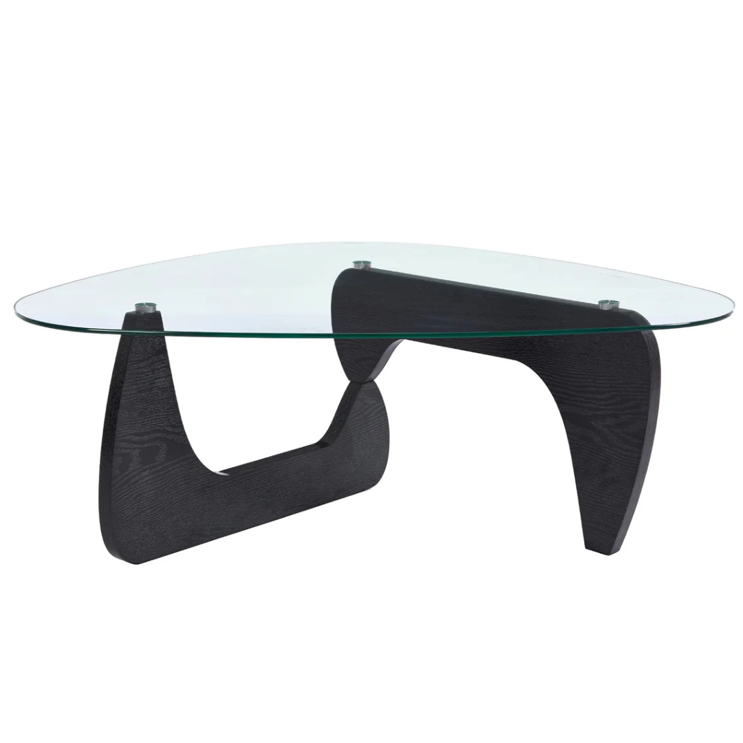 George Oliver 16.5'' H Modern Triangle Glass Coffee Table with Solid Wood Base