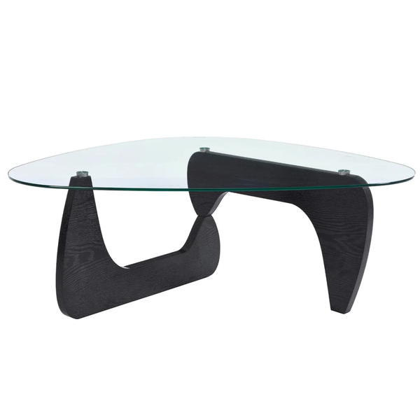 George Oliver 16.5'' H Modern Triangle Glass Coffee Table with Solid Wood Base