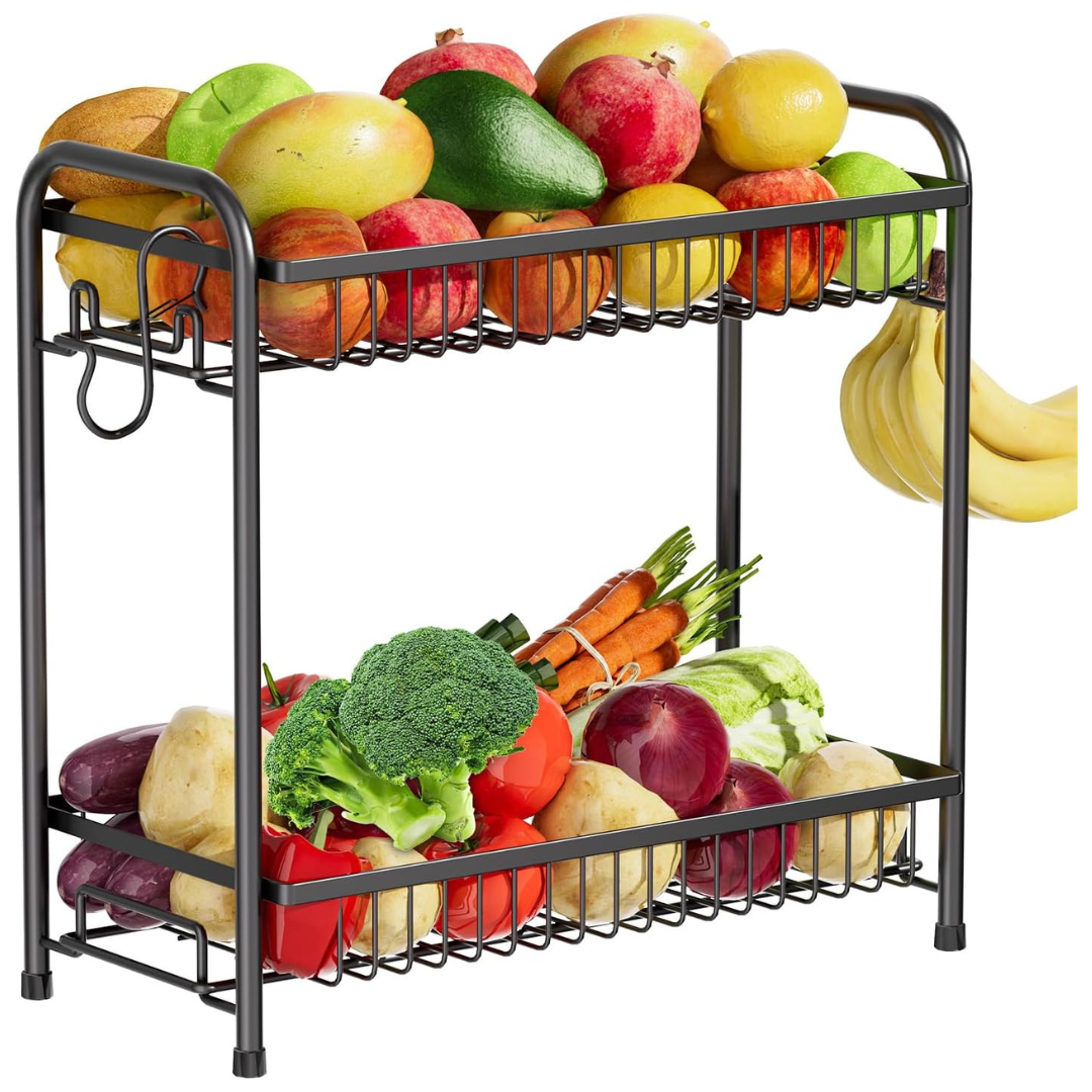 2 Tier Extra Large Fruit Bowl With Banana Hangers