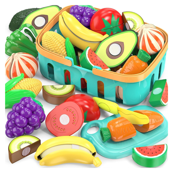 Moeaws Kid's Cutting Play Food Set W/ Basket