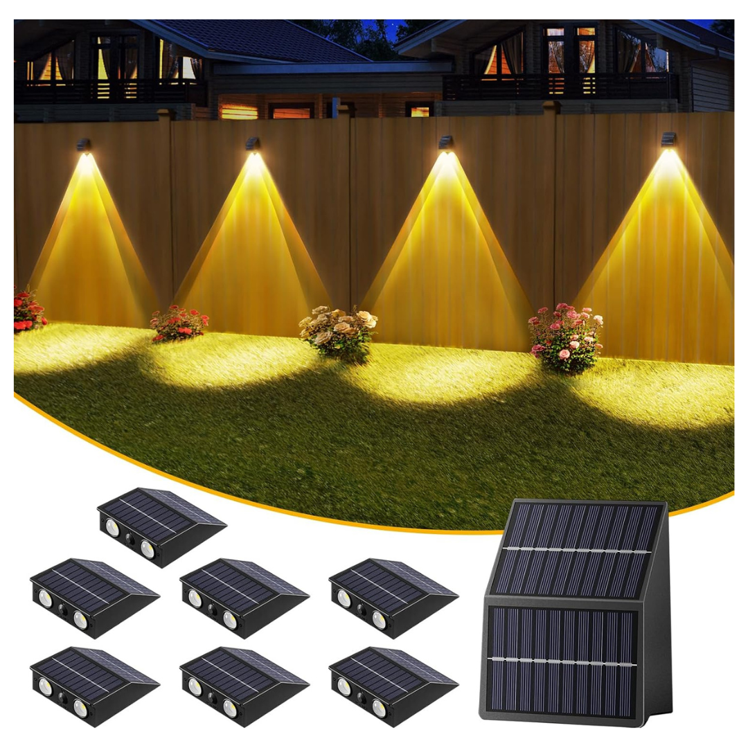 8-Pack OUTTUO Outdoor Waterproof Fence Lights With Dual Solar Panels (Black)