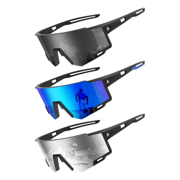 3-Pack Unisex Wrap-Around UV400 Sports Sunglasses