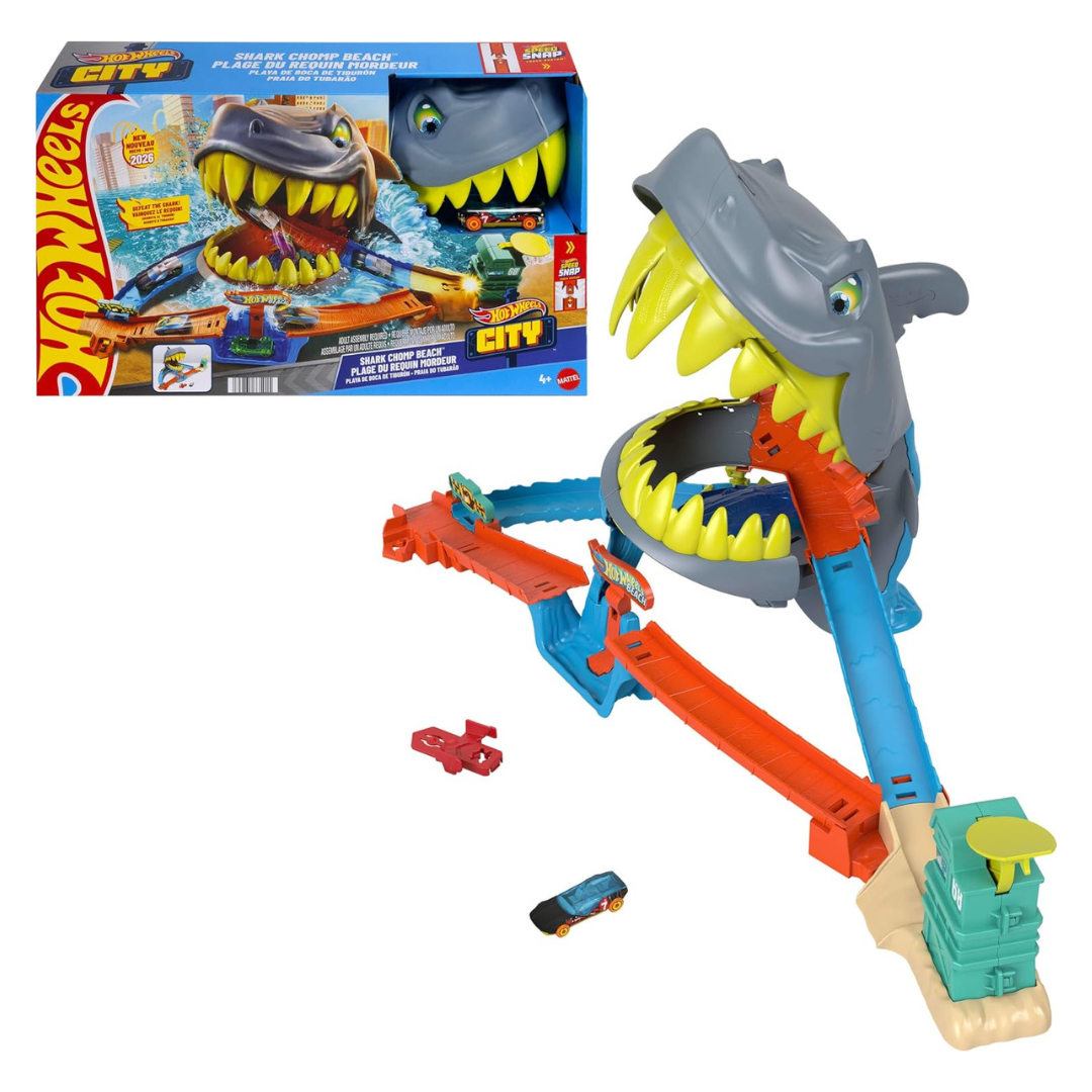 Hot Wheels Shark Chomp Beach Playset W/Toy Car