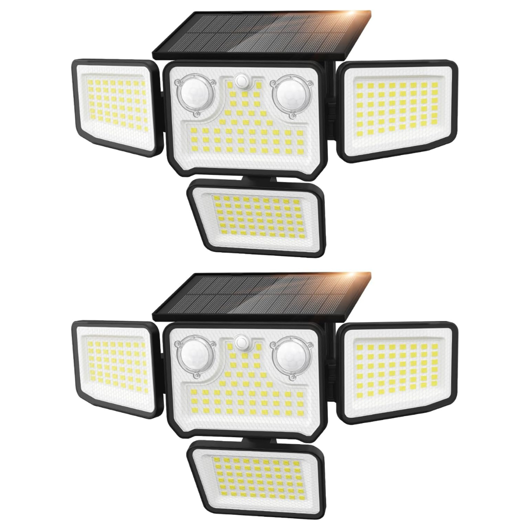 2-Pack 4500LM Waterproof 254 LED Solar Flood Lights