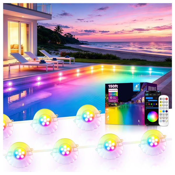 150' RGB Pool Light String W/ Shell-Shaped LED Lights