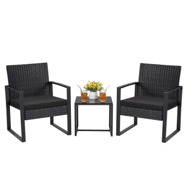 3-Piece Outdoor Bistro Chair Set With Cushion And Coffee Table