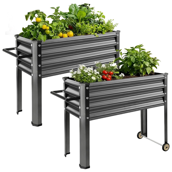 2-Pack Galvanized Raised Garden Bed With Legs & Wheels
