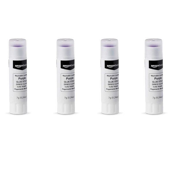 4-Pack Amazon Basics Purple Washable School Glue 0.21 oz Sticks