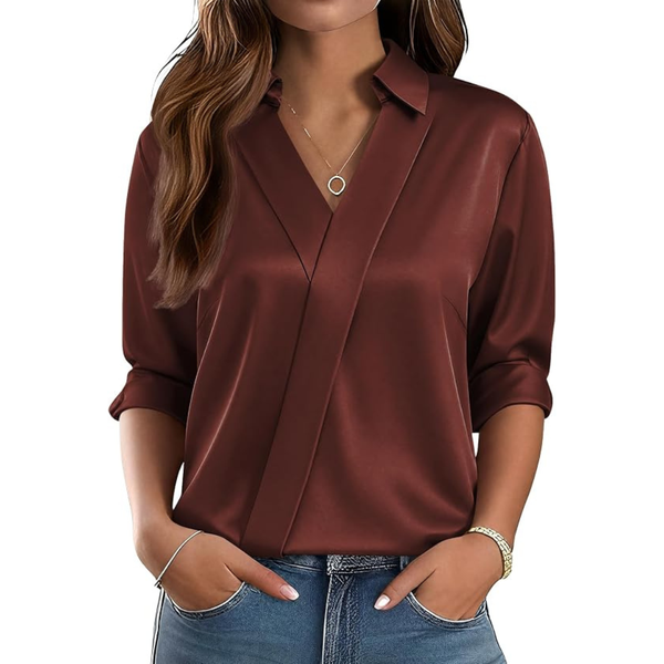 Women's Dressy V Neck Satin Blouses Silk Tops (Various)