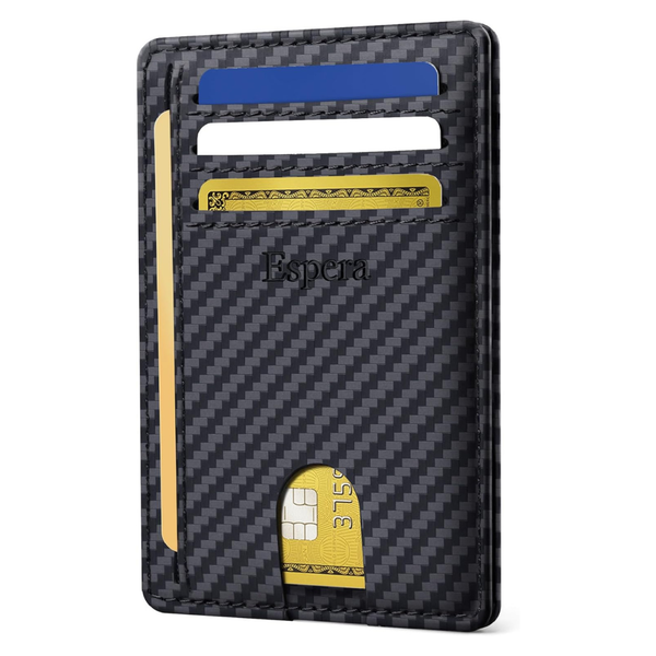 Men's Slim Minimalist RFID Blocking Front Pocket Wallet (Carbon Fiber Black)