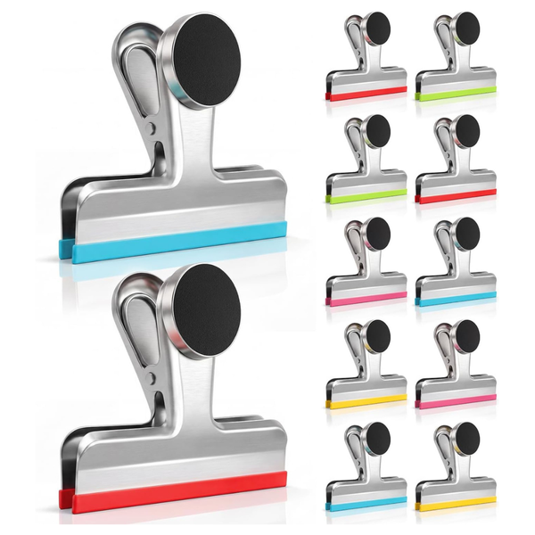 10-Count 3" Magnetic Stainless Steel Chip Clips W/ Silicone Grips