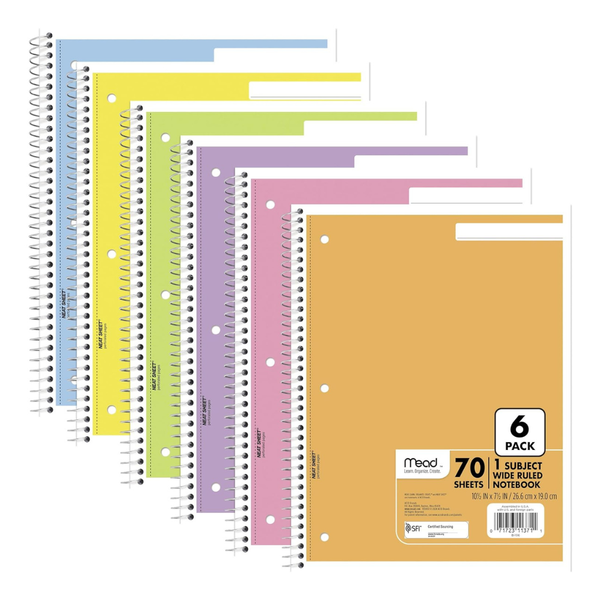 6-Pack 70-Sheets Mead Spiral Notebook