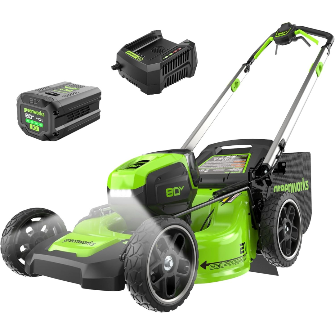 21" Greenworks 80V Brushless Cordless Lawn Mower W/ 4Ah Battery & Charger