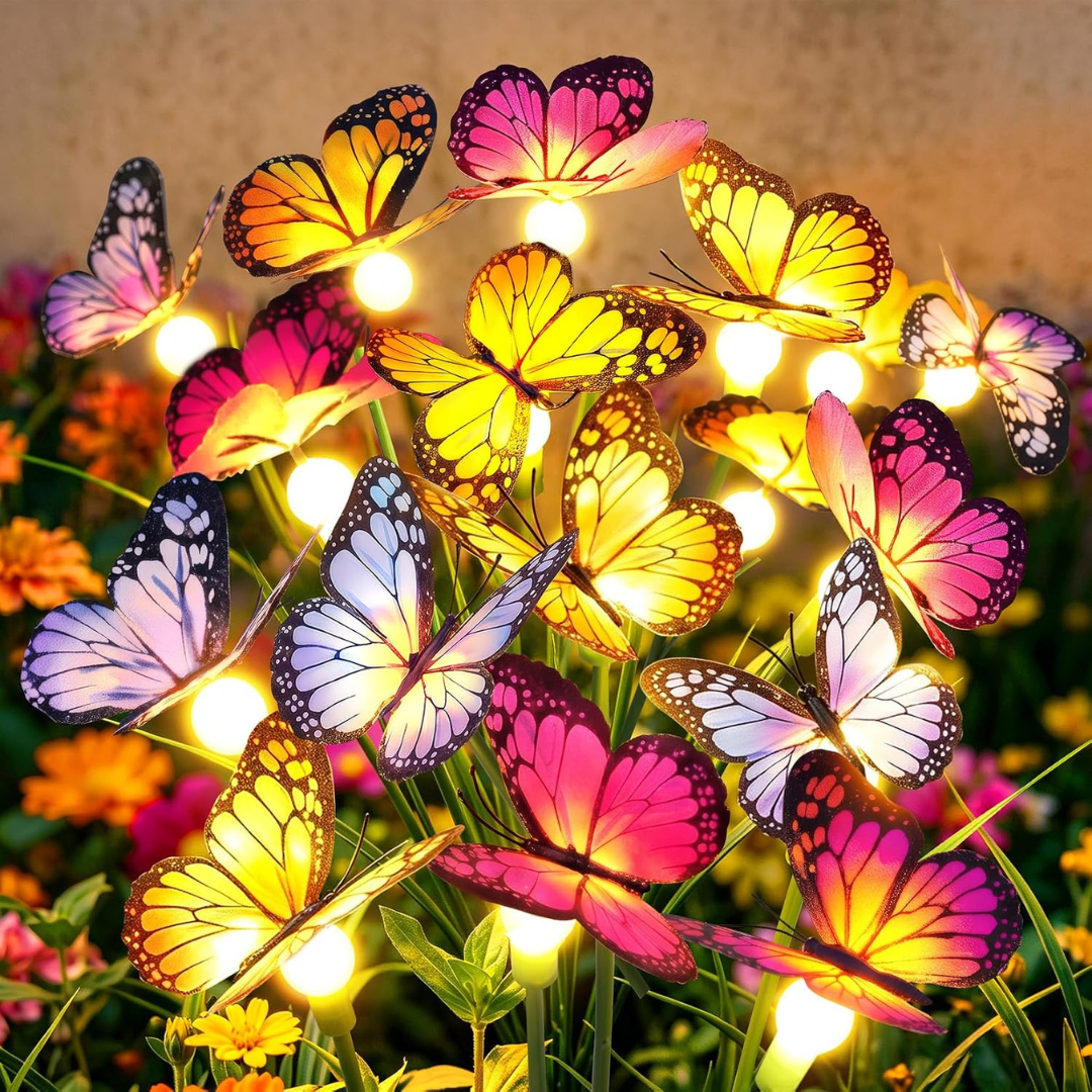 2-Pack BONLION Solar Swaying Butterfly Garden Stake Light