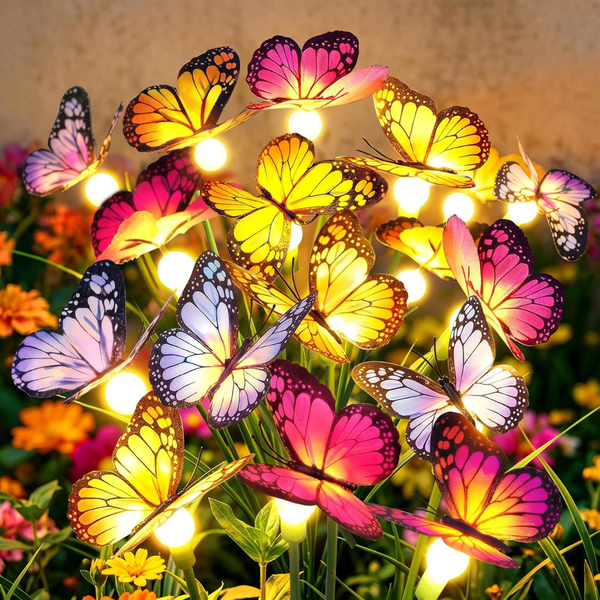 2-Pack BONLION Solar Swaying Butterfly Garden Stake Light