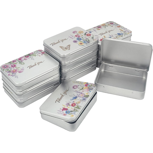 12-Pack Empty Rectangular Silver Metal Tins Storage Organizer