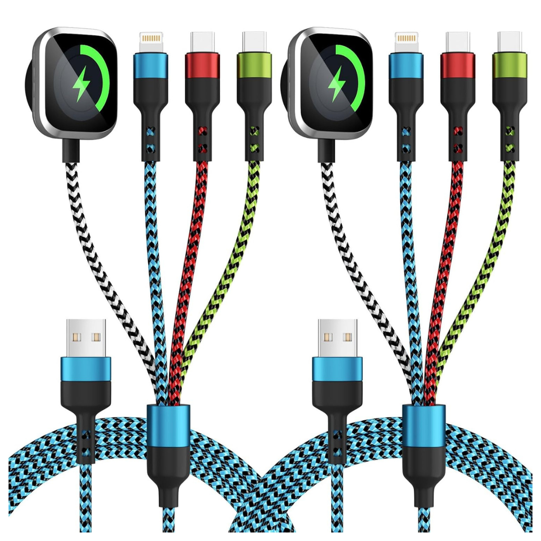 2-Pack Jogrytece 5' Travel Essentials 4 In 1 Multi Charging Cable