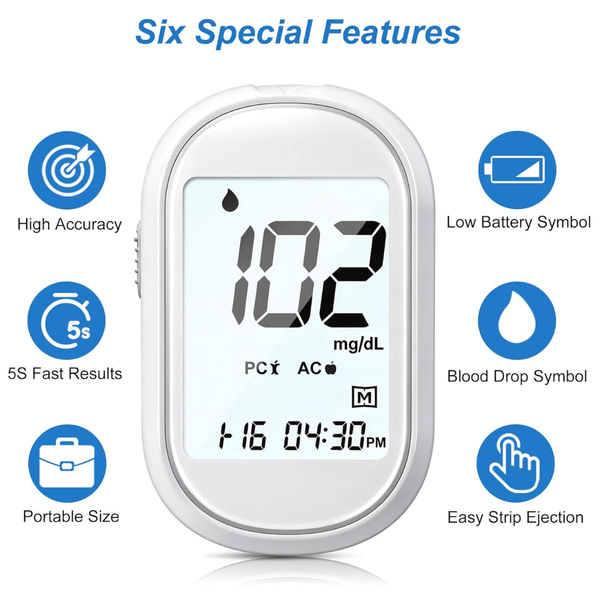 All-in-One High Accuracy Blood Sugar Monitor w/ 100 Test Strips & Lancets