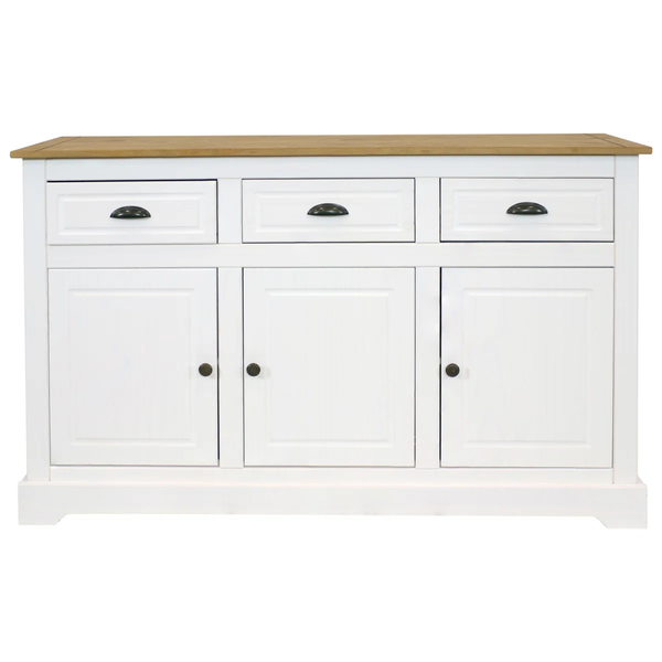 52" Solid Pine Sideboard Cabinet with 3 Doors 3 Drawers and Adjustable Shelf