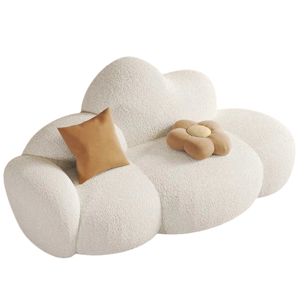 Modern Cream Cloud-Shape Sheepskin Fabric Sofa with Soft Cushions