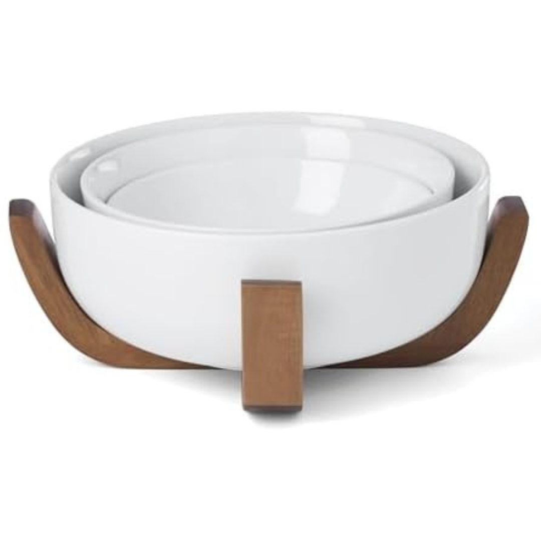 3-Piece 24 Seven Nesting Bowl Set With Wood Stand