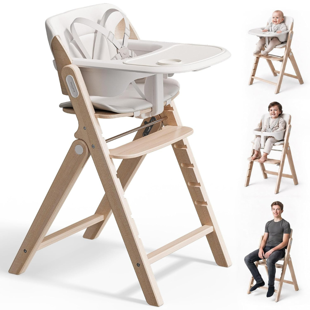 Wooden Mamazing Baby High Chair With 5-Point Safety Harnesses (4 Colors)