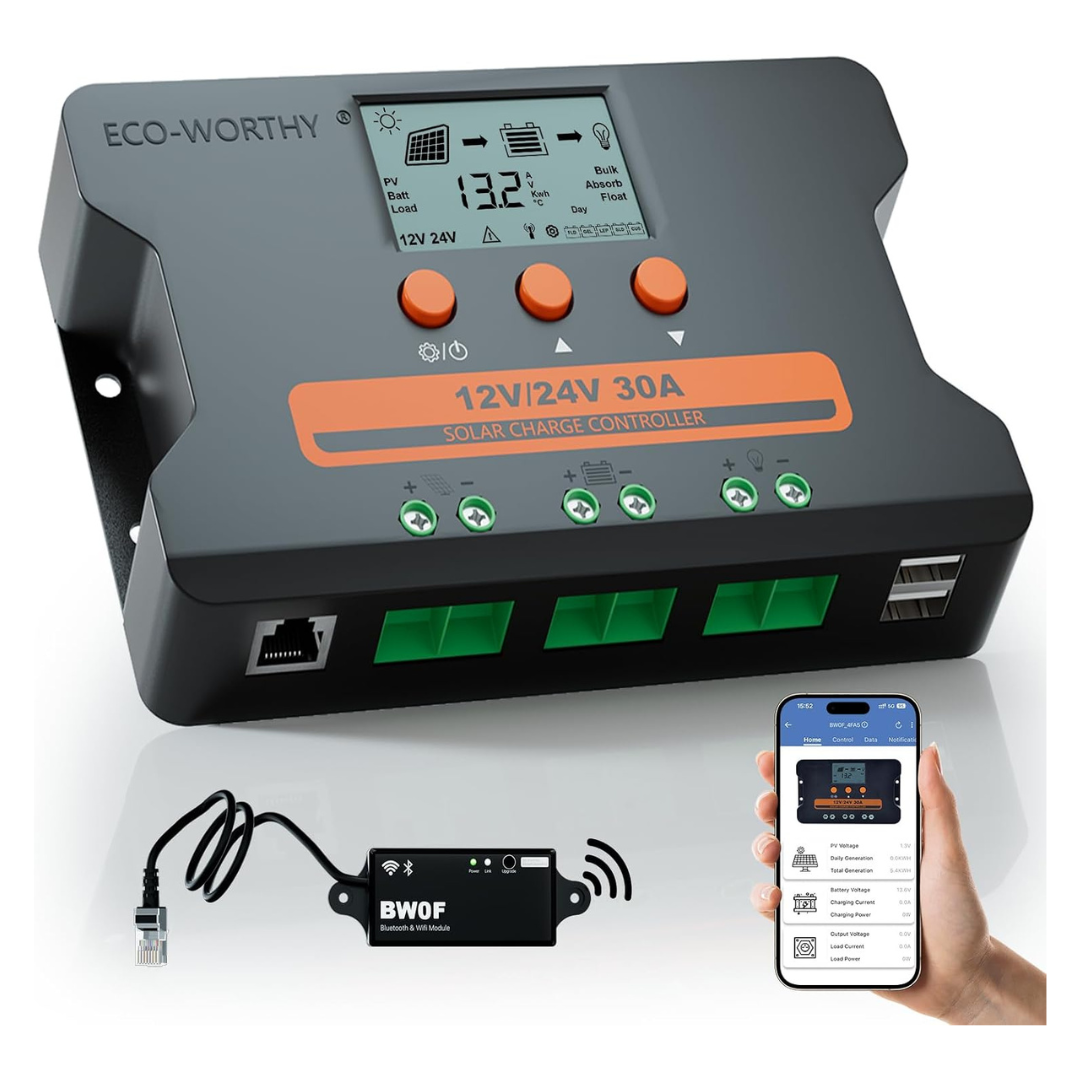 Eco-Worthy 30A PWM Solar Charge Controller W/ Bluetooth & WiFi