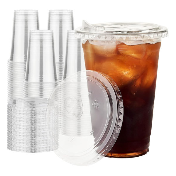 100-Count 16-Oz Clear Disposable Iced Coffee Cups With Sip Lids