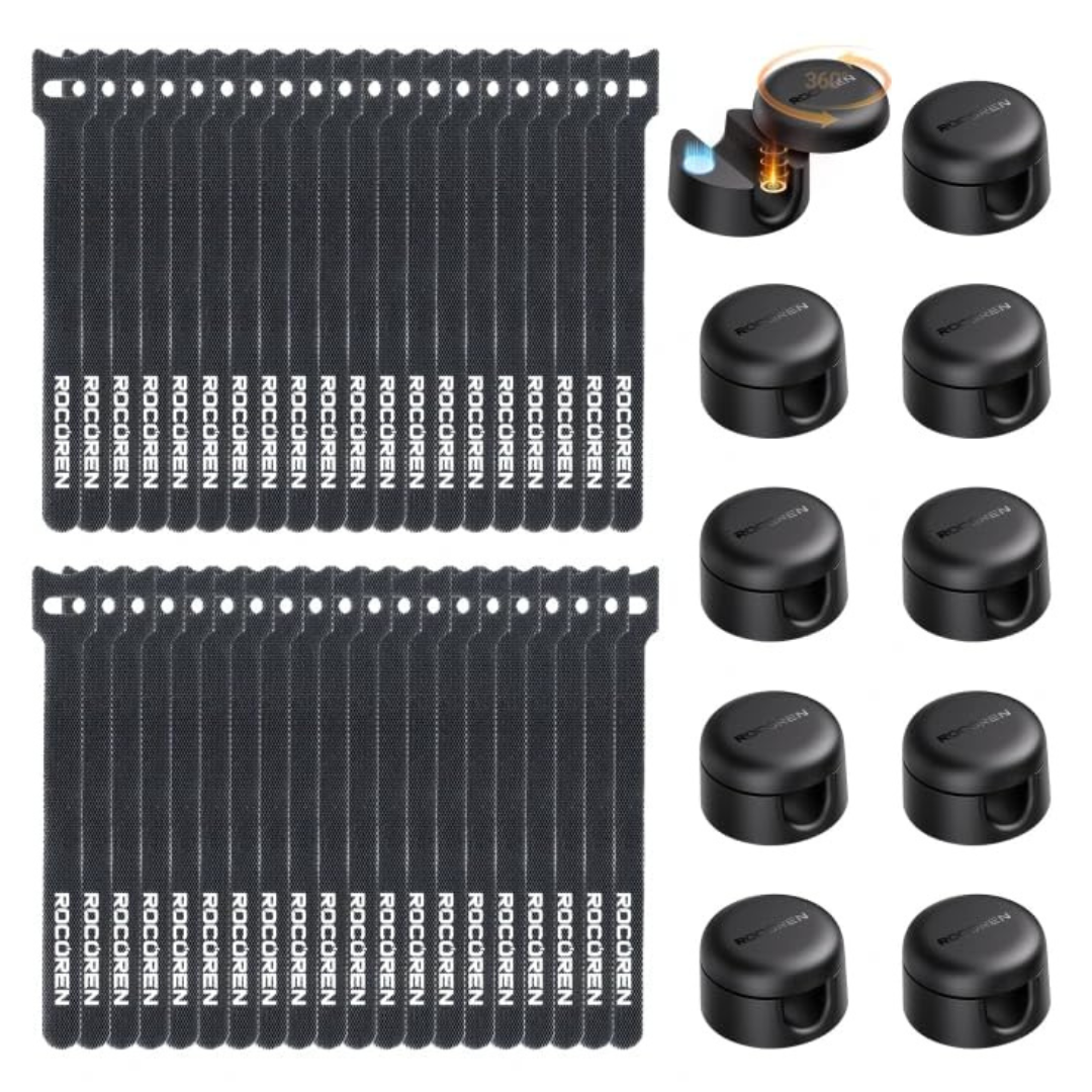 50-Piece Cable Management Kit W/ 10 Magnetic Rotatable Cable Clips