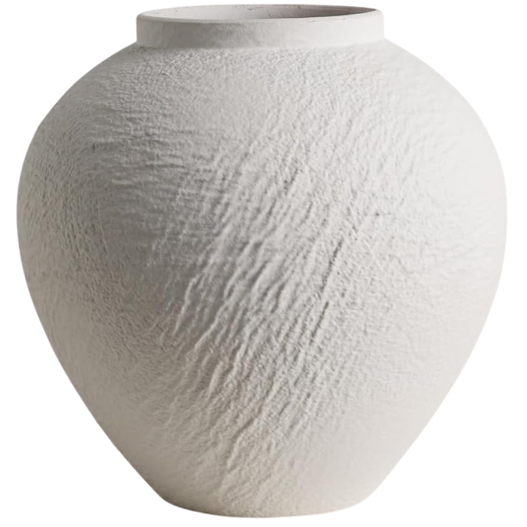 6.3" Tall Vintage Minimalist White Stone-Patterned Flower Ceramic Vase