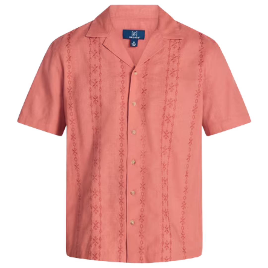 Men's Cotton Linen Blend Embroidered Short Sleeve Camp Shirt (2 Colors)
