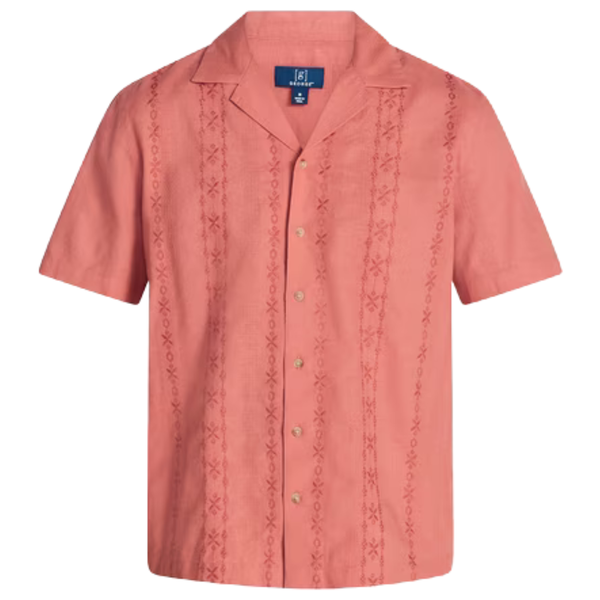 Men's Cotton Linen Blend Embroidered Short Sleeve Camp Shirt (2 Colors)