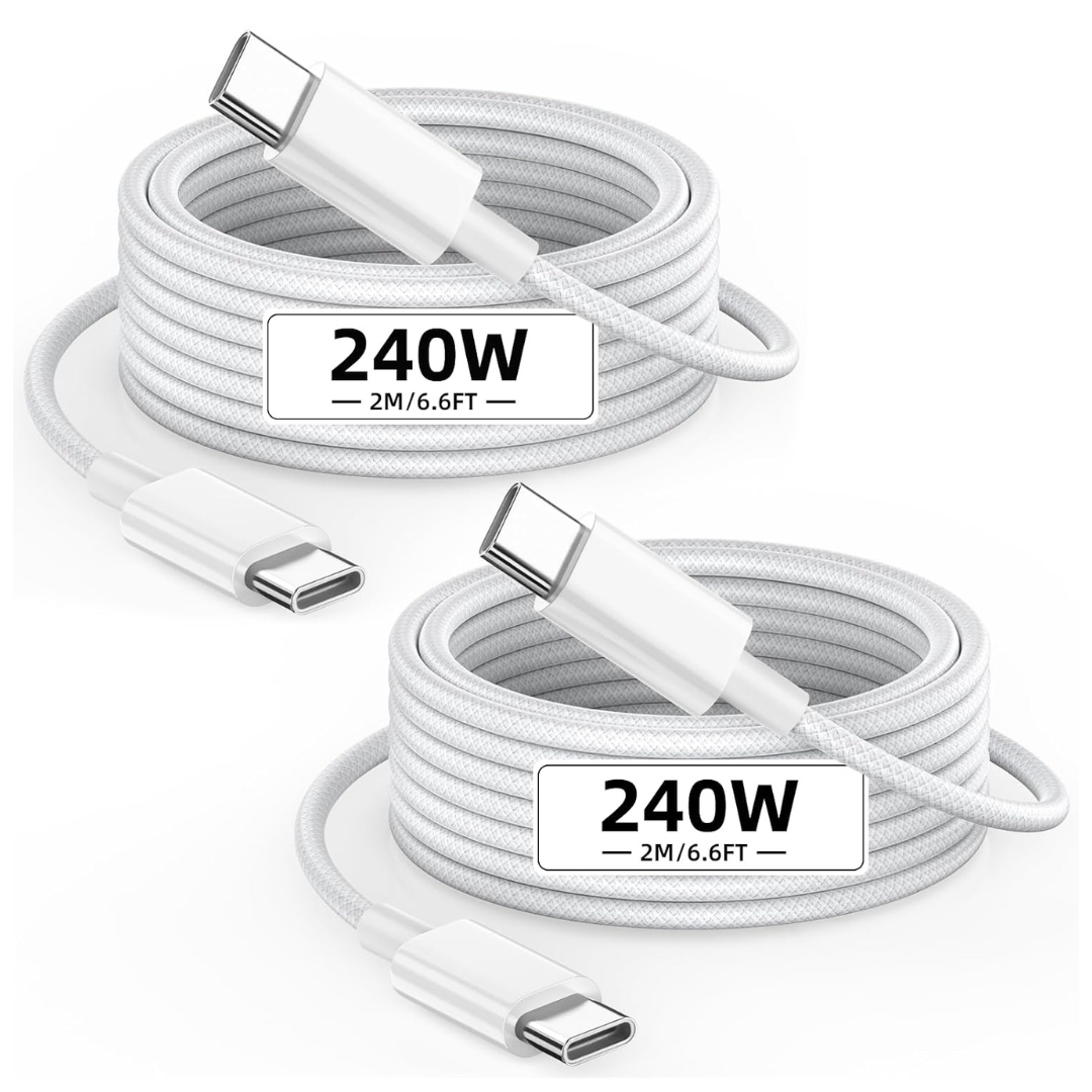 2-Pack 6.6' MPATIBY 240W USB-C To USB-C Nylon Braided Fast Charging Cable