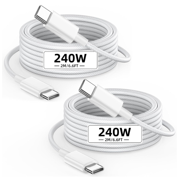 2-Pack 6.6' MPATIBY 240W USB-C To USB-C Nylon Braided Fast Charging Cable