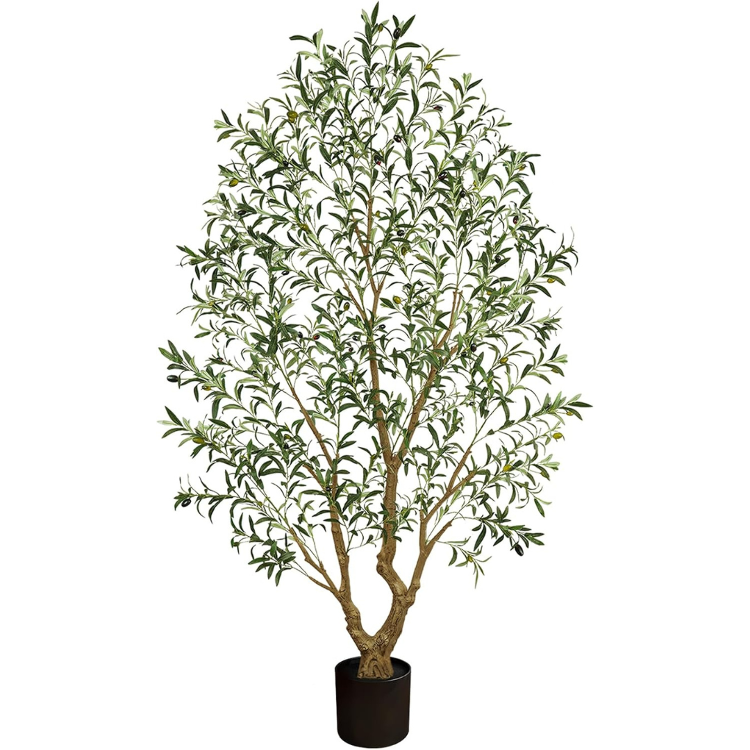 8' Vitalismo Artificial Olive Tree W/ Black Planter