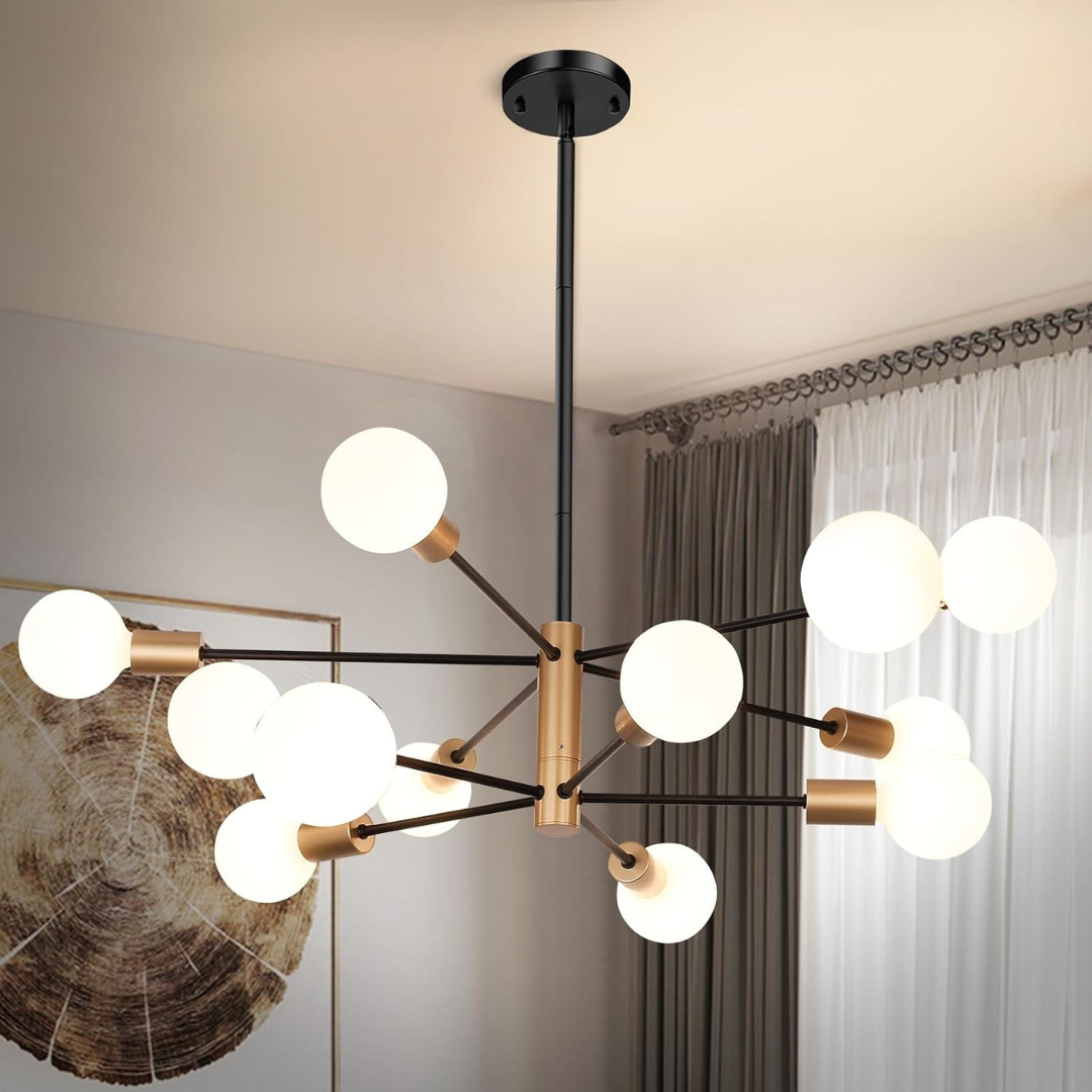 Sheetea Black & Gold Sputnik Ceiling 10-Light Chandelier