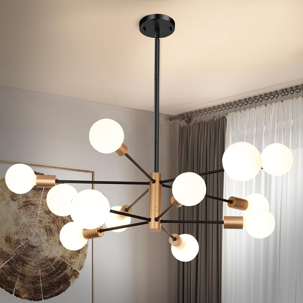 Sheetea Black & Gold Sputnik Ceiling 10-Light Chandelier
