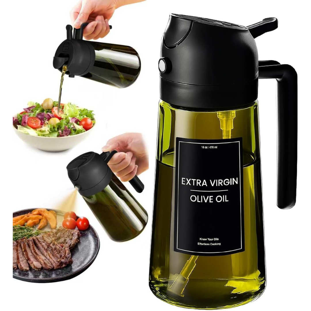 16-Oz 2-in-1 Glass Olive Oil Sprayer & Dispenser W/ Labels