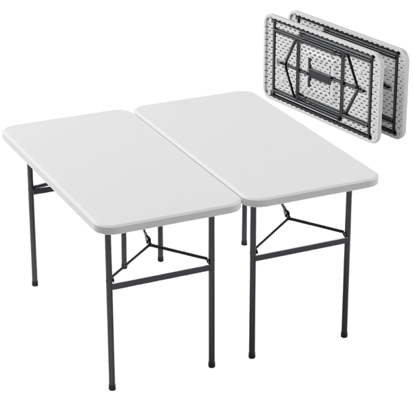 2-Pack 4ft Heavy-Duty Folding Plastic Tables With Foldable Steel Legs