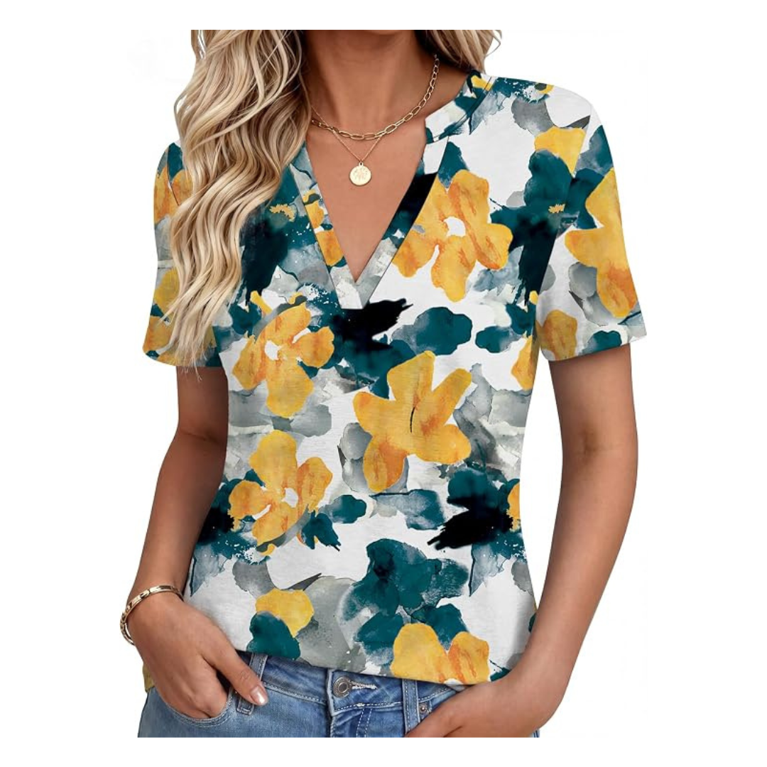 Women's Floral V-Neck Casual Basic T-Shirt (Various)