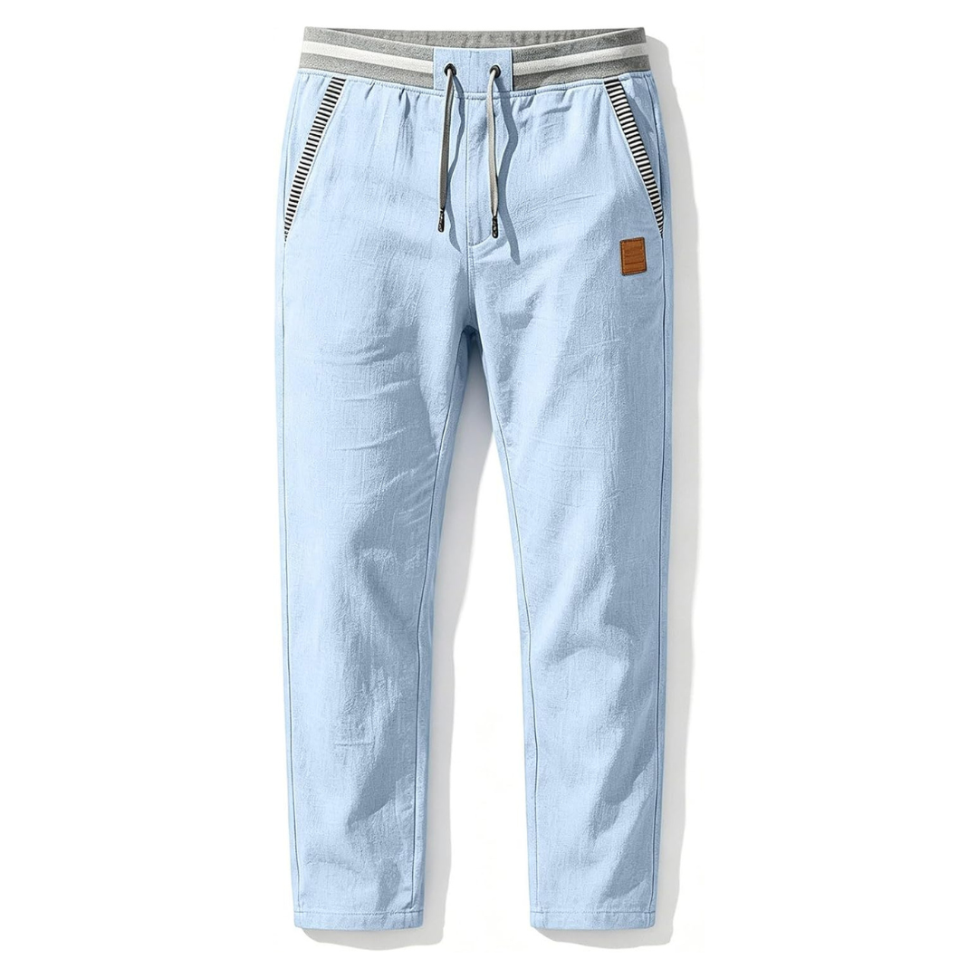Men's Casual Linen Elastic Waist Drawstring S Trousers W/ Pockets