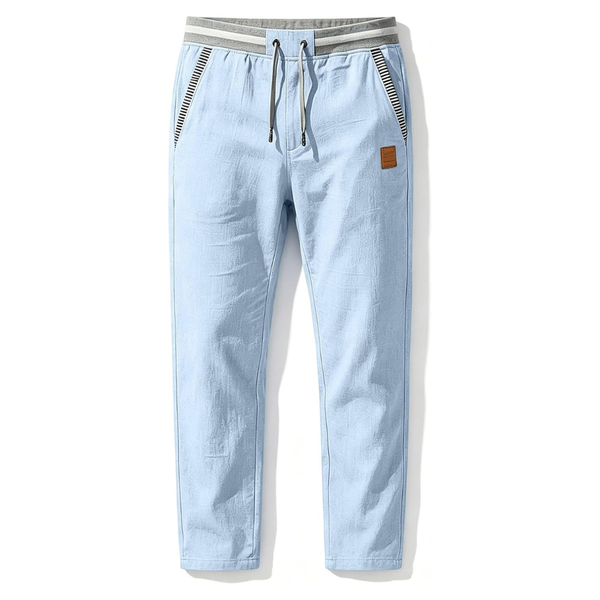 Men's Casual Linen Elastic Waist Drawstring S Trousers W/ Pockets