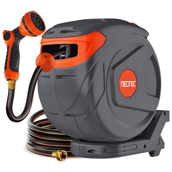 82' 1/2" Retractable Garden Hose Reel W/ 9-Pattern Spray Nozzle