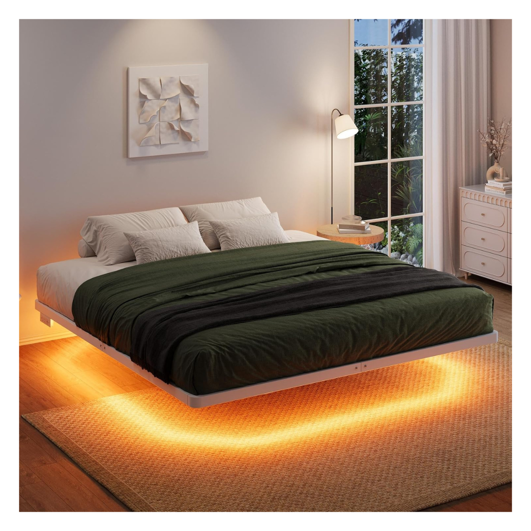King Size Floating Bed Frame With Smart LED Lights (XH75413WTK)