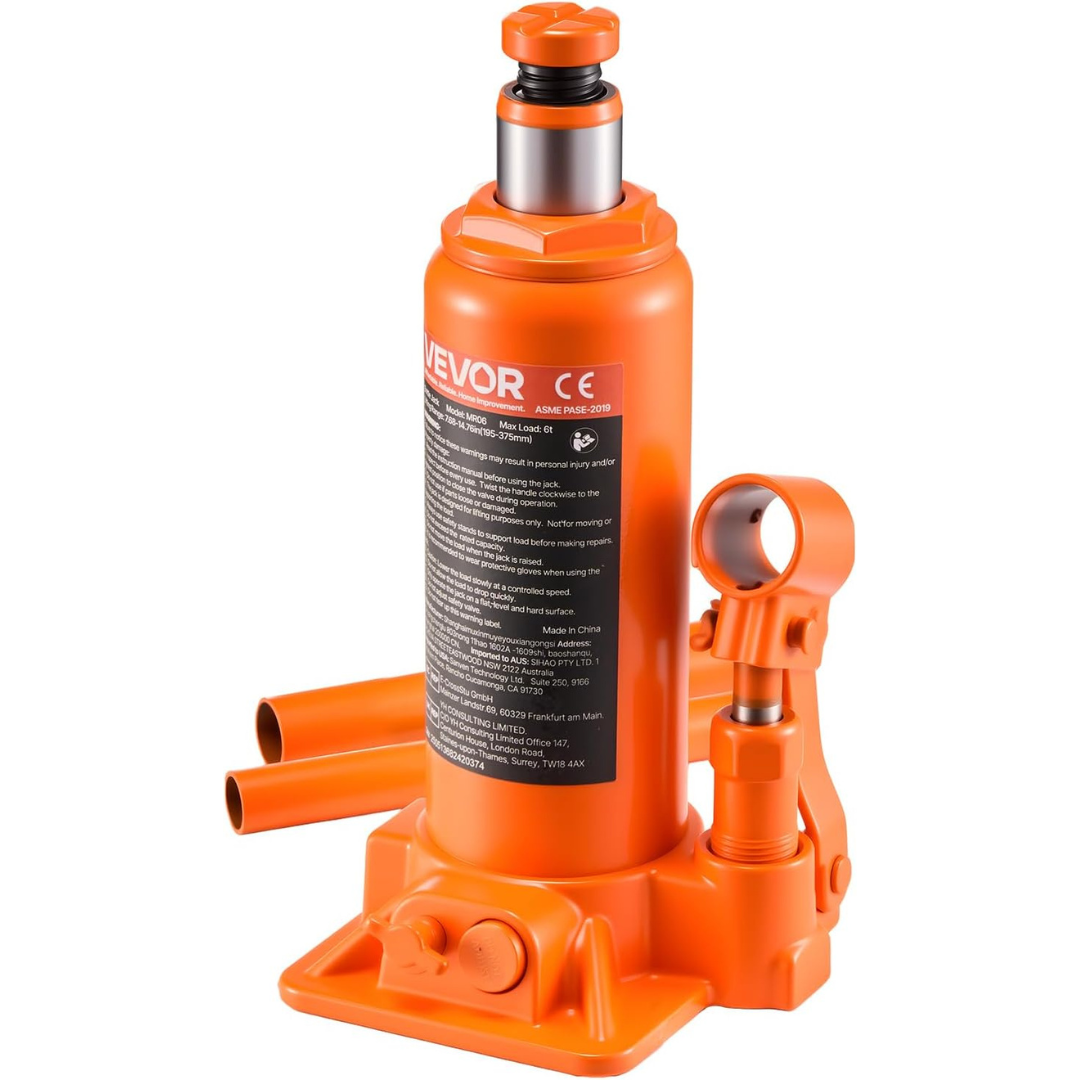 6-Ton Vevor MR06 Hydraulic Bottle Jack W/ 7.7"-14.8" Lift Range